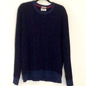 Lucky Brand Men’s Handcrafted Cable Knit 2Tone Sweater Navy/Blue Retro Y2K Cosby